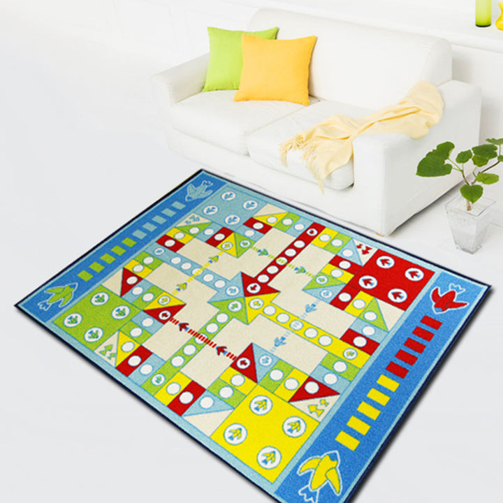 Lisslune | Blue Children's Room Carpet Kids Chessboard Pattern Carpet Polyester Washable Non-Slip Backing Pet-Friendly Carpet