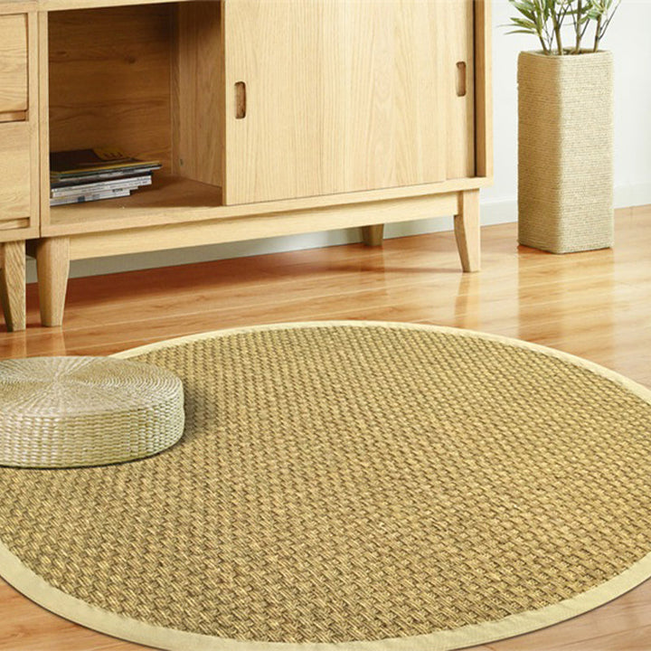 Lisslune | Khaki and Brown Solid Carpet Sisal Country Carpet Pet-Friendly Washable Non-Slip Area Rug for Living Room