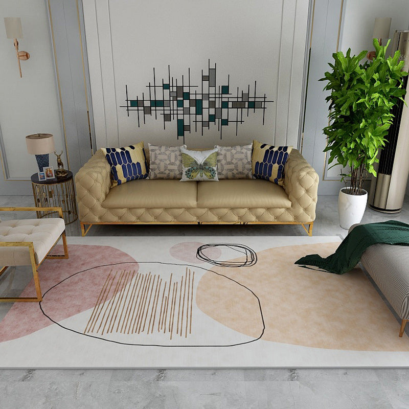Lisslune | Multicolored Colorblock Rug Polyester Rug Pet Friendly Washable Non-Slip Rug for the Living Room