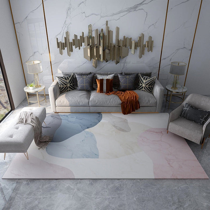 Lisslune | Multicolored Colorblock Rug Polyester Rug Pet Friendly Washable Non-Slip Rug for the Living Room