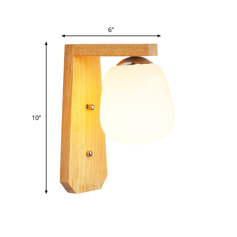 Lisslune | Milk Glass Bud-Shaped Wall Lighting Nordic 1-Bulb Wood Wall Mounted Lamp with Right Angle Arm