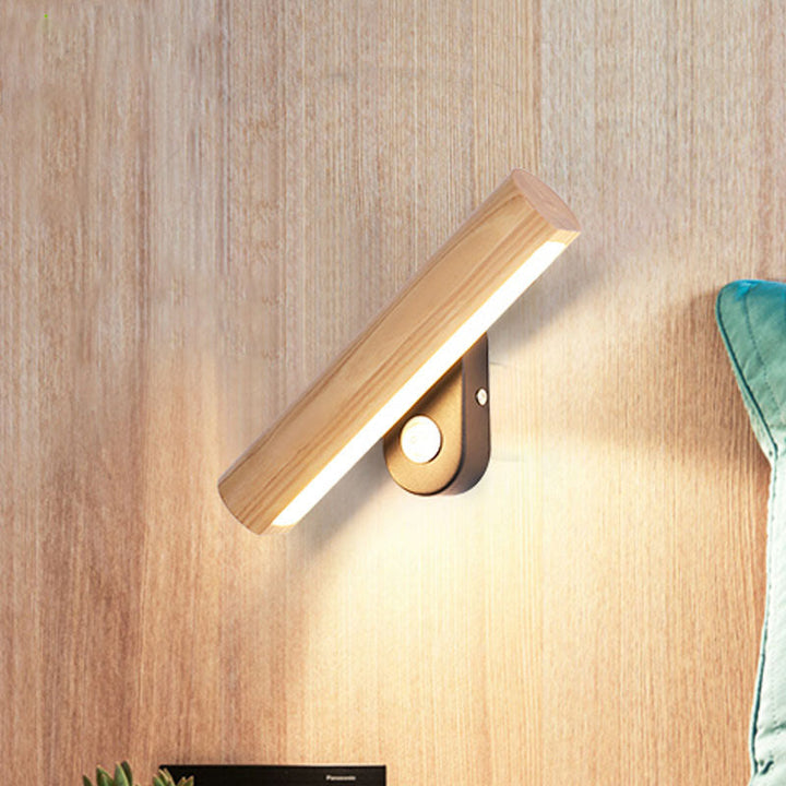 Skørter | Rotatable Tube Bedside Wall Mount Lamp Wood 8.5"/12.5" Wide LED Simple Wall Lamp Fixture in Warm/White Light