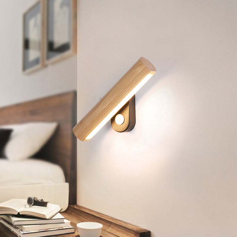 Skørter | Rotatable Tube Bedside Wall Mount Lamp Wood 8.5"/12.5" Wide LED Simple Wall Lamp Fixture in Warm/White Light