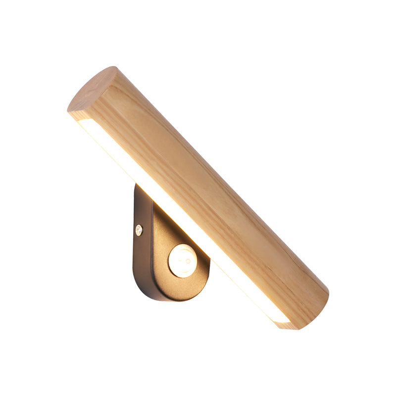 Skørter | Rotatable Tube Bedside Wall Mount Lamp Wood 8.5"/12.5" Wide LED Simple Wall Lamp Fixture in Warm/White Light