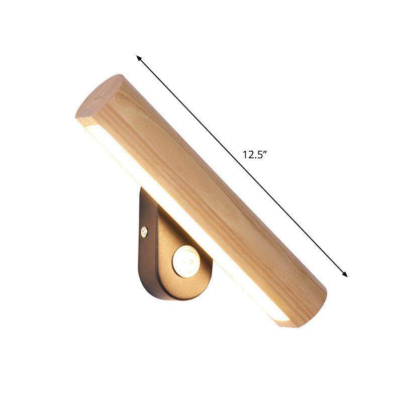 Skørter | Rotatable Tube Bedside Wall Mount Lamp Wood 8.5"/12.5" Wide LED Simple Wall Lamp Fixture in Warm/White Light