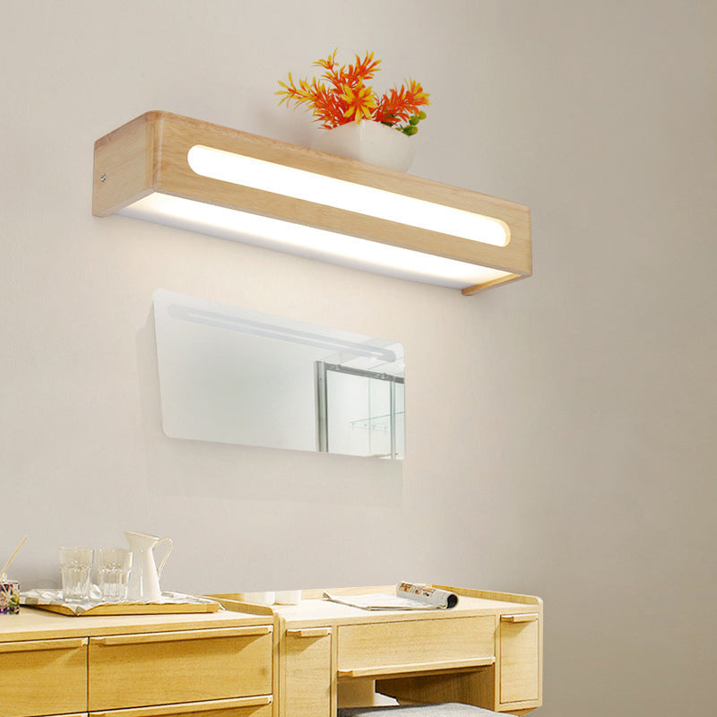 Lisslune | Rectangular Built-in Wall Light Nordic Acrylic 12"/19.5"/23.5" Width LED Bathroom Mirror Wall Light in Wood