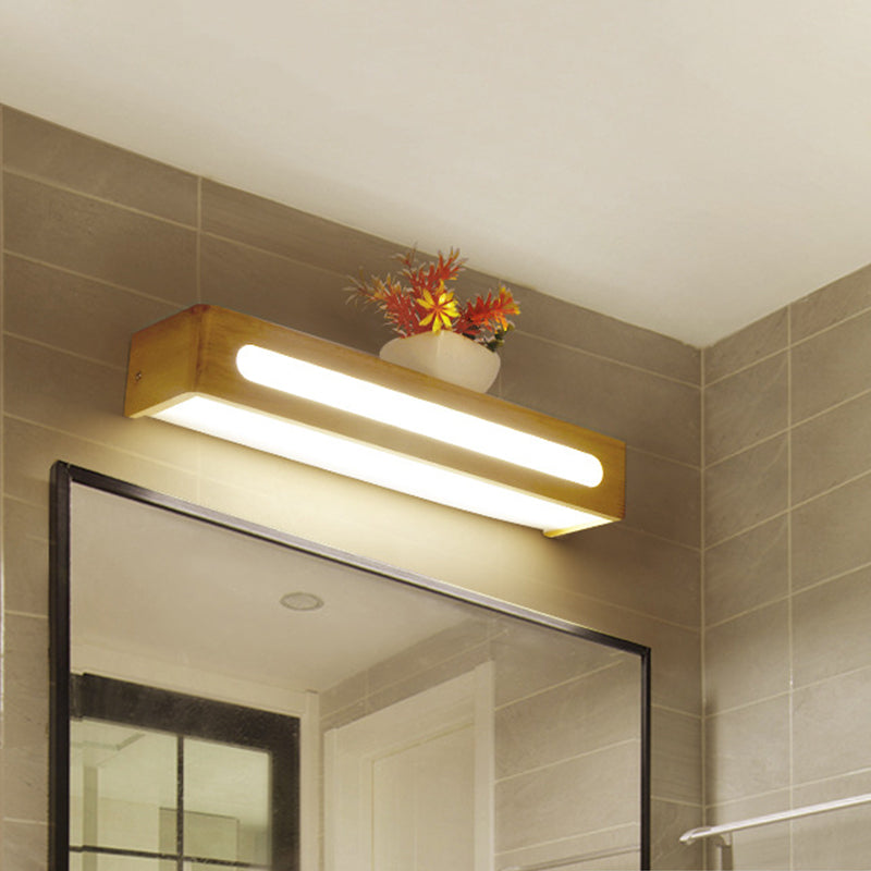 Lisslune | Rectangular Built-in Wall Light Nordic Acrylic 12"/19.5"/23.5" Width LED Bathroom Mirror Wall Light in Wood