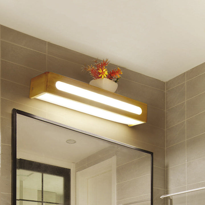 Lisslune | Rectangular Built-in Wall Light Nordic Acrylic 12"/19.5"/23.5" Width LED Bathroom Mirror Wall Light in Wood
