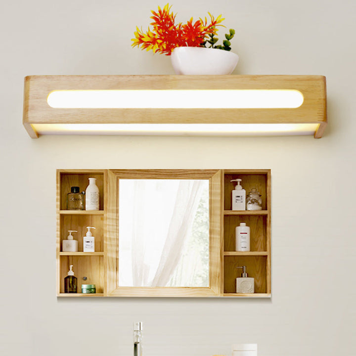 Lisslune | Rectangular Built-in Wall Light Nordic Acrylic 12"/19.5"/23.5" Width LED Bathroom Mirror Wall Light in Wood