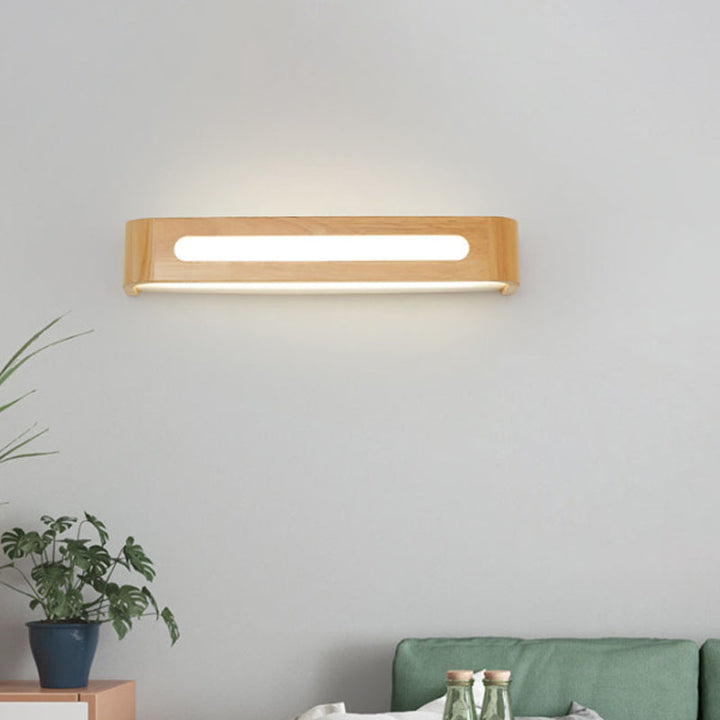 Lisslune | Rectangular Built-in Wall Light Nordic Acrylic 12"/19.5"/23.5" Width LED Bathroom Mirror Wall Light in Wood