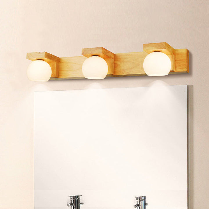 Skørter | Linear Bathroom Wall Lamp Wood 2/3 Heads Nordic Wall Mounted Lamp with Ball Opal Glass Shade