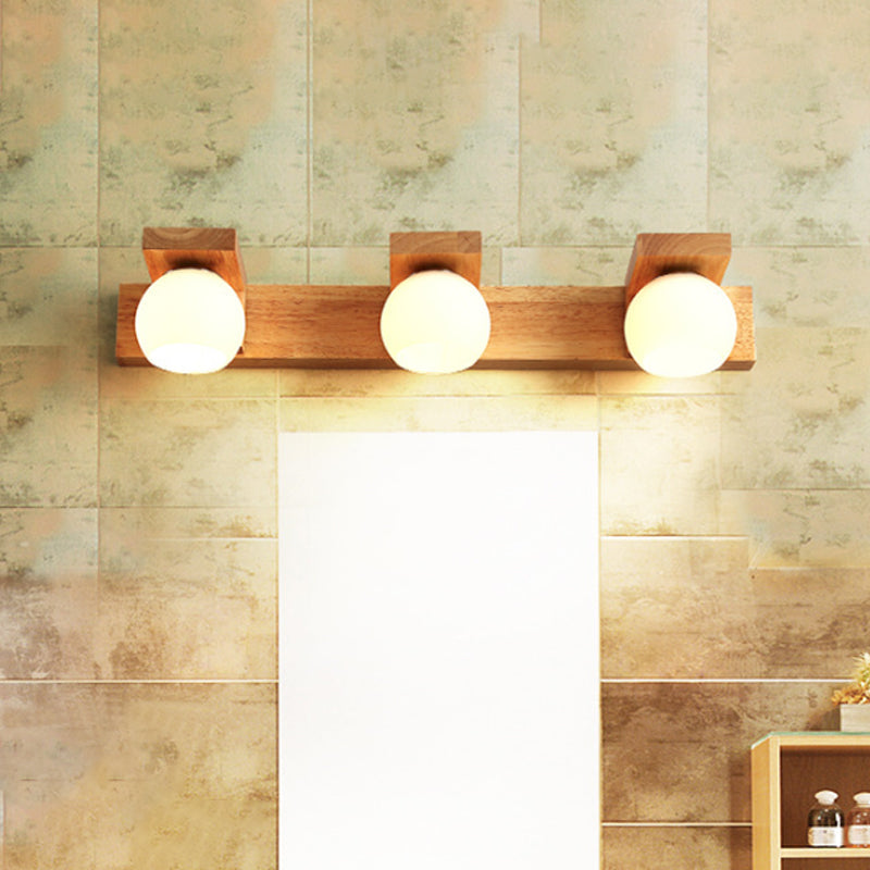Skørter | Linear Bathroom Wall Lamp Wood 2/3 Heads Nordic Wall Mounted Lamp with Ball Opal Glass Shade
