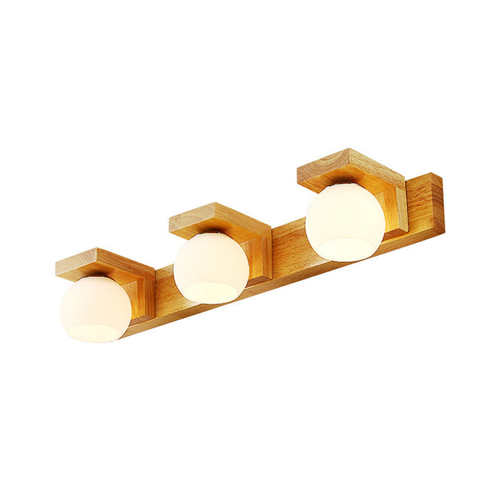 Skørter | Linear Bathroom Wall Lamp Wood 2/3 Heads Nordic Wall Mounted Lamp with Ball Opal Glass Shade