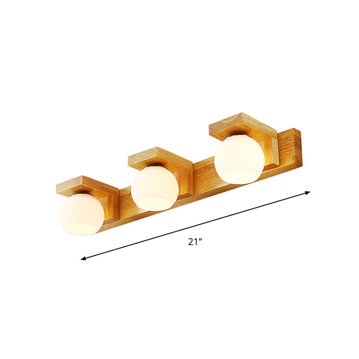 Skørter | Linear Bathroom Wall Lamp Wood 2/3 Heads Nordic Wall Mounted Lamp with Ball Opal Glass Shade
