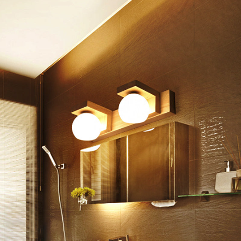 Skørter | Linear Bathroom Wall Lamp Wood 2/3 Heads Nordic Wall Mounted Lamp with Ball Opal Glass Shade