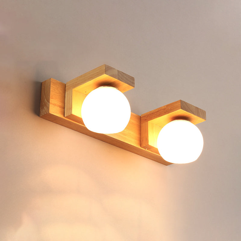 Skørter | Linear Bathroom Wall Lamp Wood 2/3 Heads Nordic Wall Mounted Lamp with Ball Opal Glass Shade