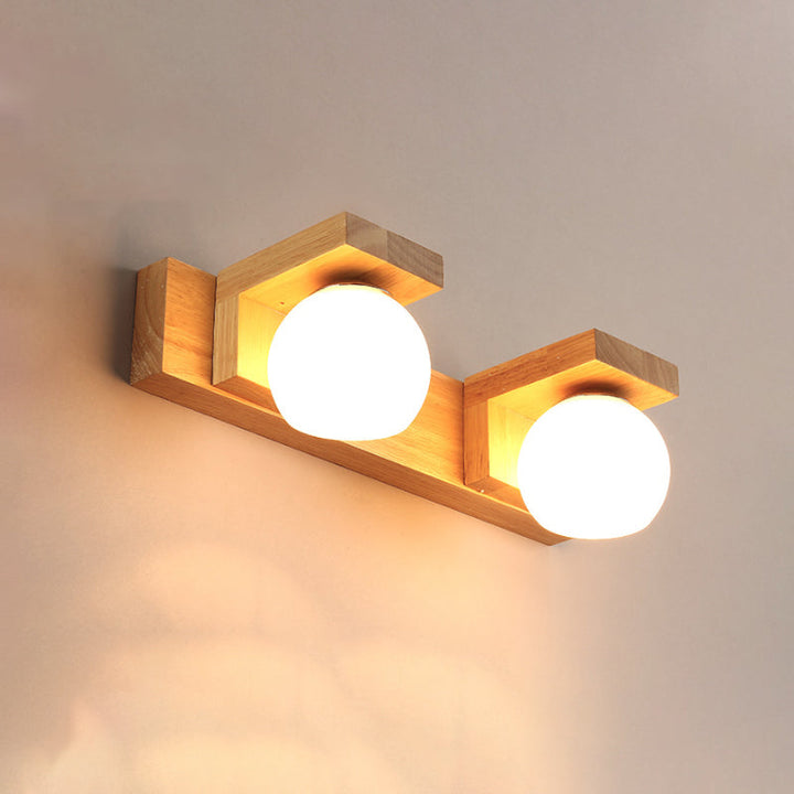 Skørter | Linear Bathroom Wall Lamp Wood 2/3 Heads Nordic Wall Mounted Lamp with Ball Opal Glass Shade