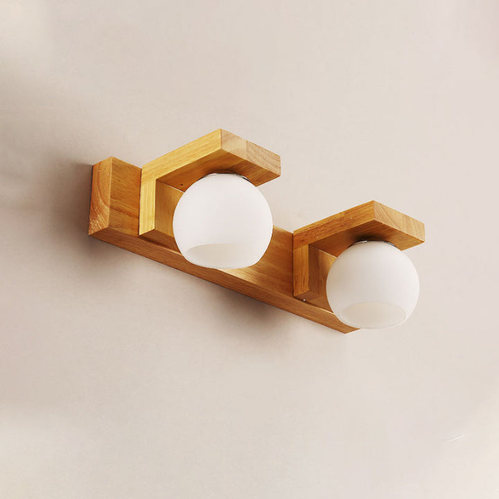 Skørter | Linear Bathroom Wall Lamp Wood 2/3 Heads Nordic Wall Mounted Lamp with Ball Opal Glass Shade