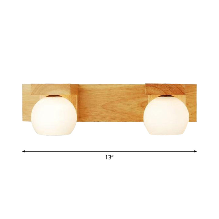 Skørter | Linear Bathroom Wall Lamp Wood 2/3 Heads Nordic Wall Mounted Lamp with Ball Opal Glass Shade