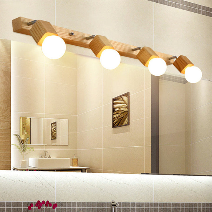 Lisslune | Wood Bare Bulb Design Vanity Lamp Nordic 2/4/5 Bulbs Beige Adjustable Wall Mount Light Fixture