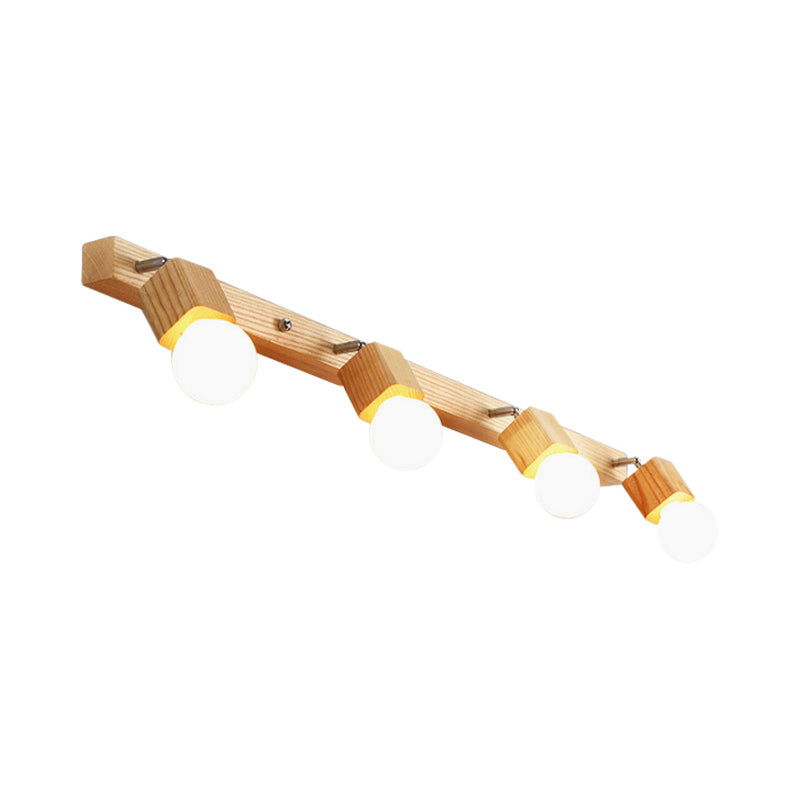 Lisslune | Wood Bare Bulb Design Vanity Lamp Nordic 2/4/5 Bulbs Beige Adjustable Wall Mount Light Fixture