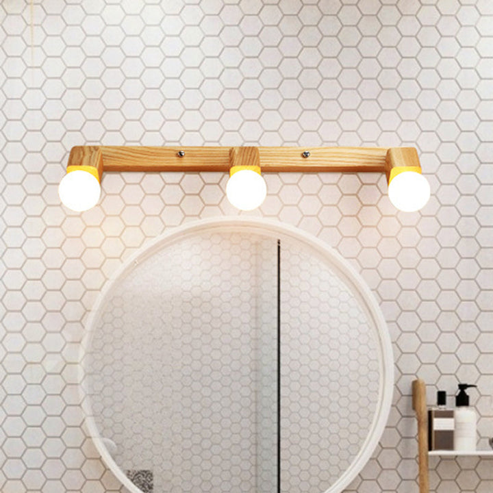 Lisslune | Wood Bare Bulb Design Vanity Lamp Nordic 2/4/5 Bulbs Beige Adjustable Wall Mount Light Fixture