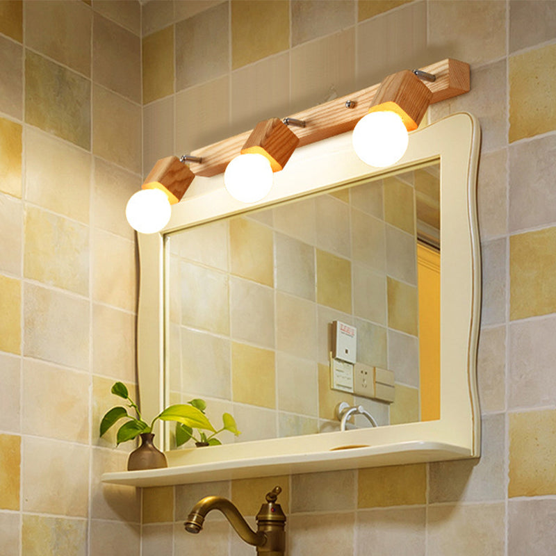 Lisslune | Wood Bare Bulb Design Vanity Lamp Nordic 2/4/5 Bulbs Beige Adjustable Wall Mount Light Fixture