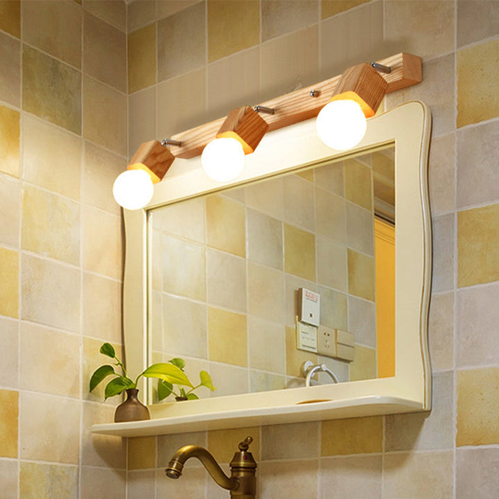 Lisslune | Wood Bare Bulb Design Vanity Lamp Nordic 2/4/5 Bulbs Beige Adjustable Wall Mount Light Fixture