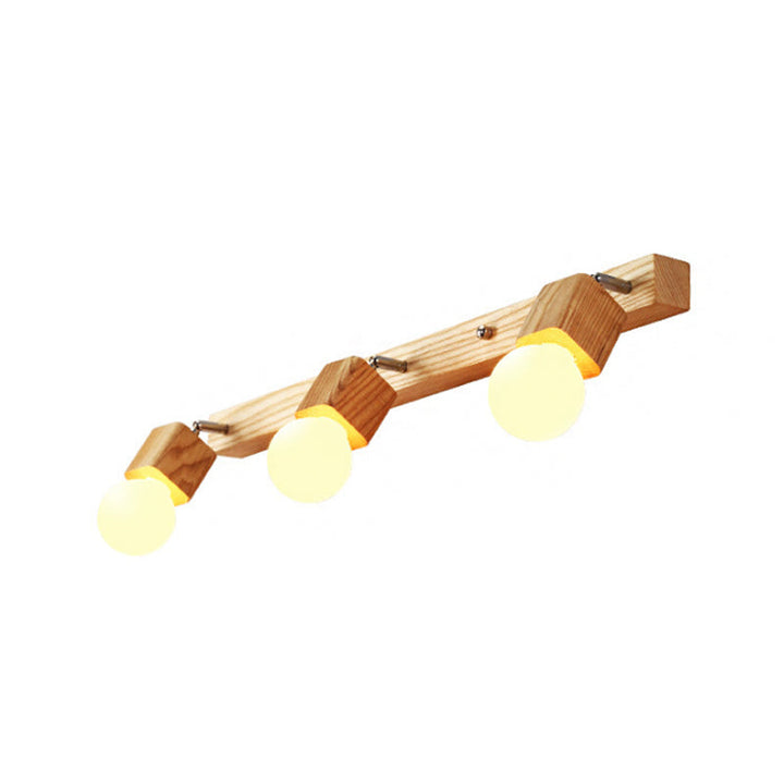 Lisslune | Wood Bare Bulb Design Vanity Lamp Nordic 2/4/5 Bulbs Beige Adjustable Wall Mount Light Fixture