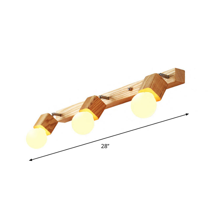 Lisslune | Wood Bare Bulb Design Vanity Lamp Nordic 2/4/5 Bulbs Beige Adjustable Wall Mount Light Fixture