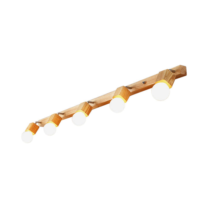 Lisslune | Wood Bare Bulb Design Vanity Lamp Nordic 2/4/5 Bulbs Beige Adjustable Wall Mount Light Fixture