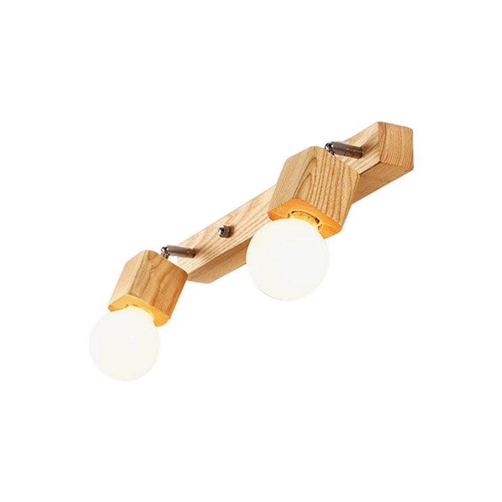 Lisslune | Wood Bare Bulb Design Vanity Lamp Nordic 2/4/5 Bulbs Beige Adjustable Wall Mount Light Fixture