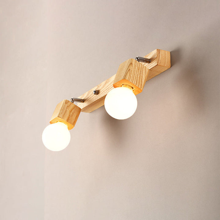 Lisslune | Wood Bare Bulb Design Vanity Lamp Nordic 2/4/5 Bulbs Beige Adjustable Wall Mount Light Fixture