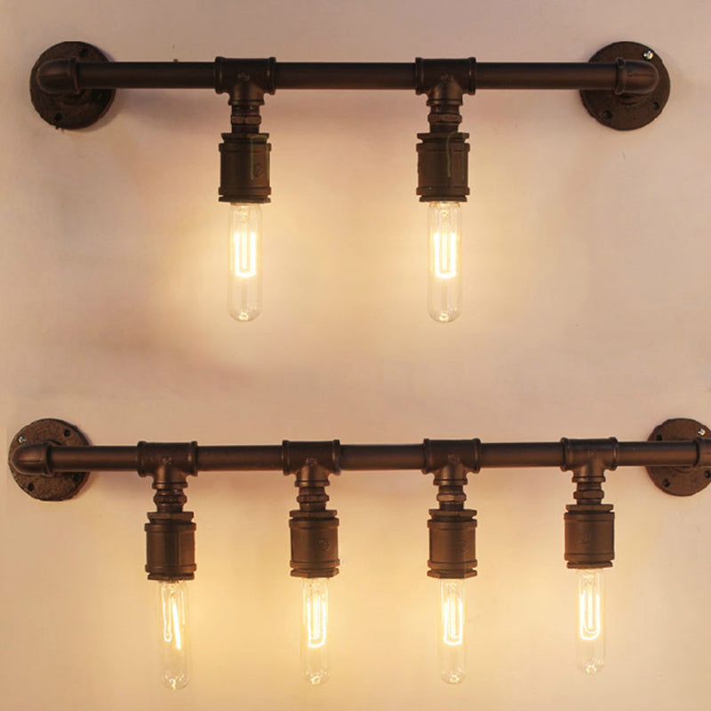 Skørter | Iron Black Wall Lamp Straight Pipes 2/4/6 Bulbs Industrial Wall Lamp for Living Room