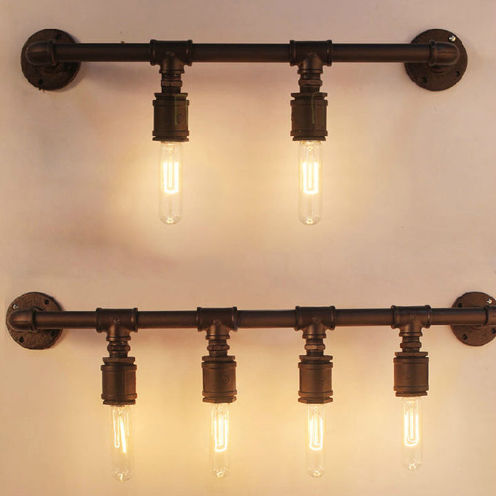 Skørter | Iron Black Wall Lamp Straight Pipes 2/4/6 Bulbs Industrial Wall Lamp for Living Room