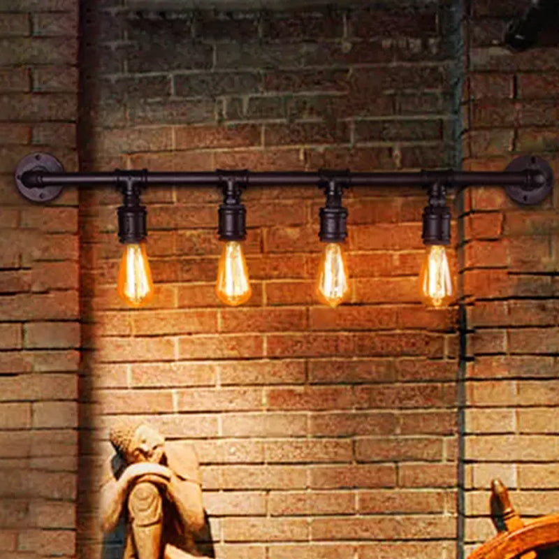Skørter | Iron Black Wall Lamp Straight Pipes 2/4/6 Bulbs Industrial Wall Lamp for Living Room