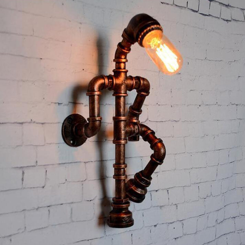 Lisslune | Steampunk Pipe Robot Wall Lamp Single Lamp Wrought Iron Wall Mounted Light Fixture in Black/Bronze/Copper
