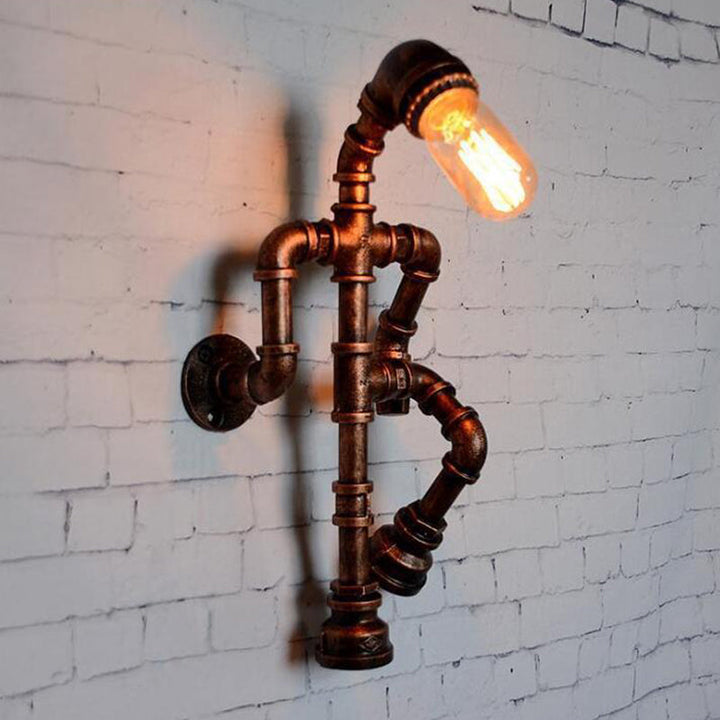 Lisslune | Steampunk Pipe Robot Wall Lamp Single Lamp Wrought Iron Wall Mounted Light Fixture in Black/Bronze/Copper