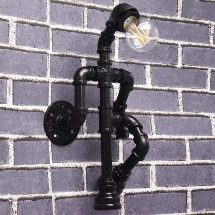 Lisslune | Steampunk Pipe Robot Wall Lamp Single Lamp Wrought Iron Wall Mounted Light Fixture in Black/Bronze/Copper