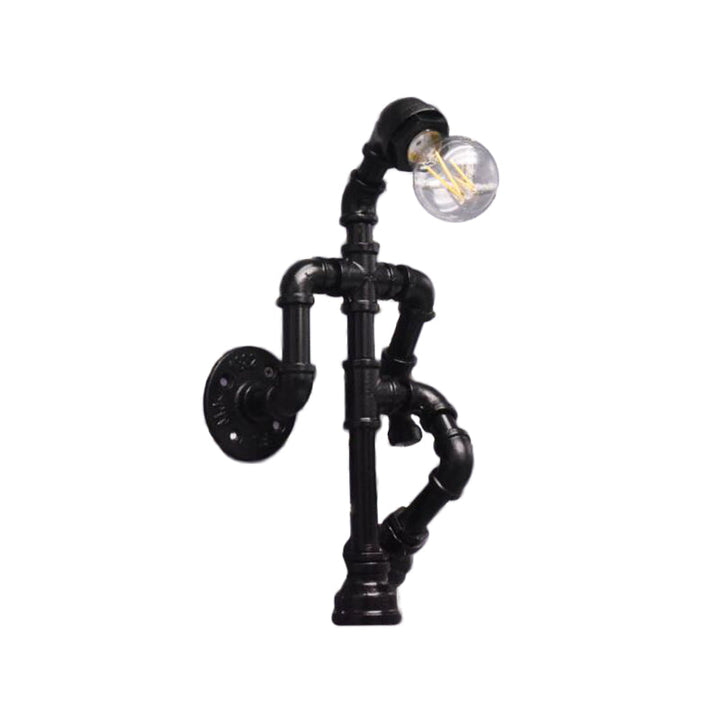 Lisslune | Steampunk Pipe Robot Wall Lamp Single Lamp Wrought Iron Wall Mounted Light Fixture in Black/Bronze/Copper