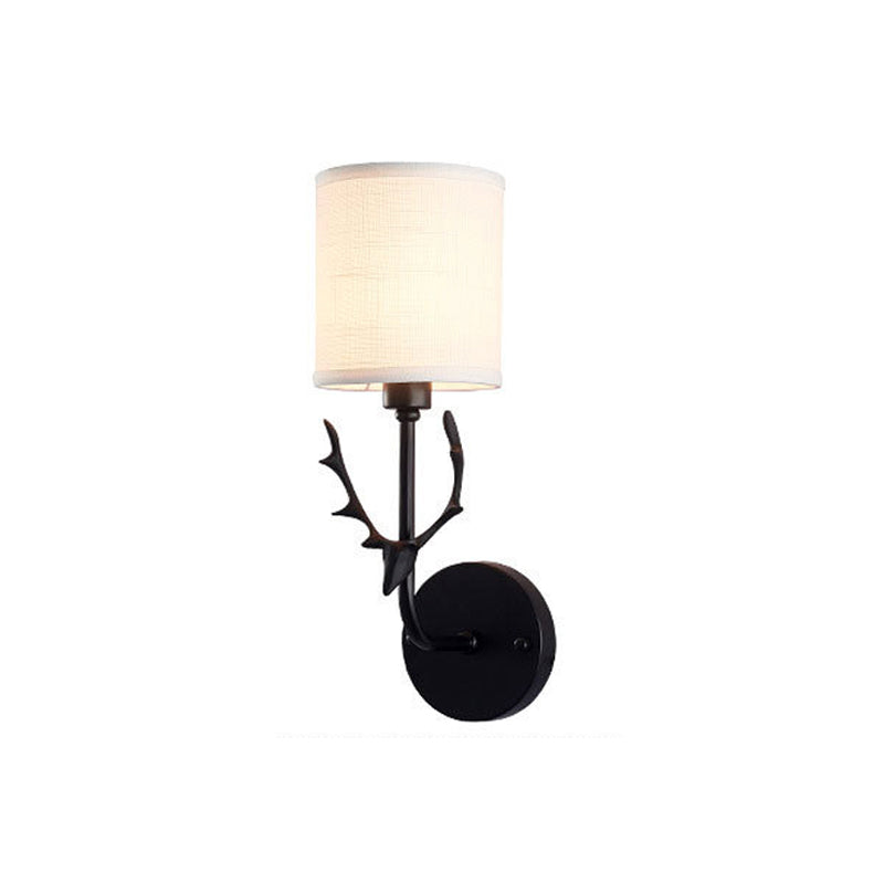 Skørter | Cylinder Shade Wall Light with Black Deer 1 Light Rustic Metal Wall Lamp for Balcony