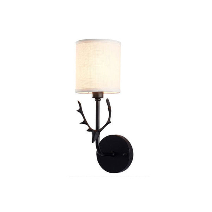 Skørter | Cylinder Shade Wall Light with Black Deer 1 Light Rustic Metal Wall Lamp for Balcony