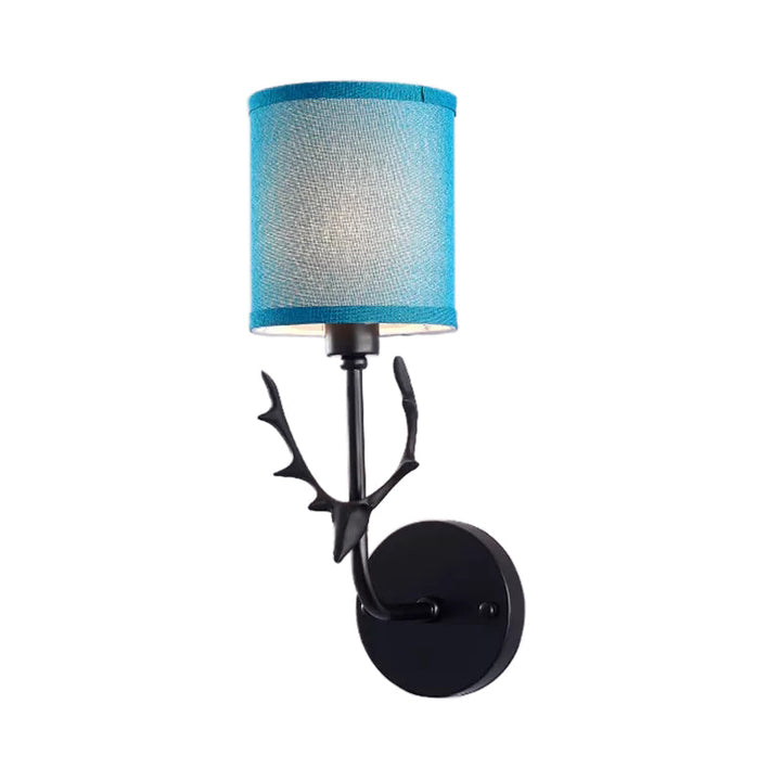 Skørter | Cylinder Shade Wall Light with Black Deer 1 Light Rustic Metal Wall Lamp for Balcony