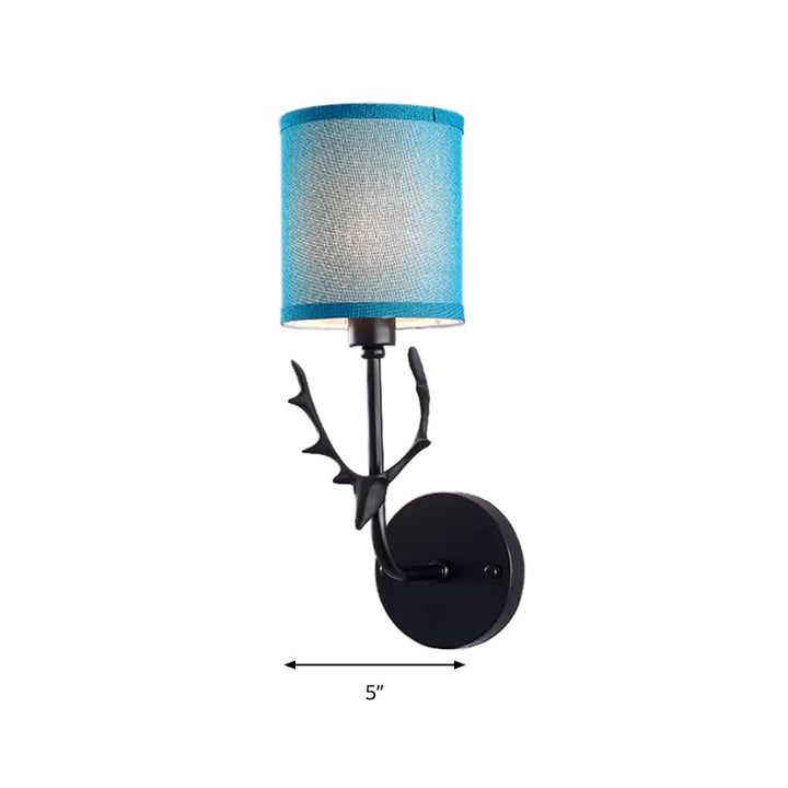 Skørter | Cylinder Shade Wall Light with Black Deer 1 Light Rustic Metal Wall Lamp for Balcony