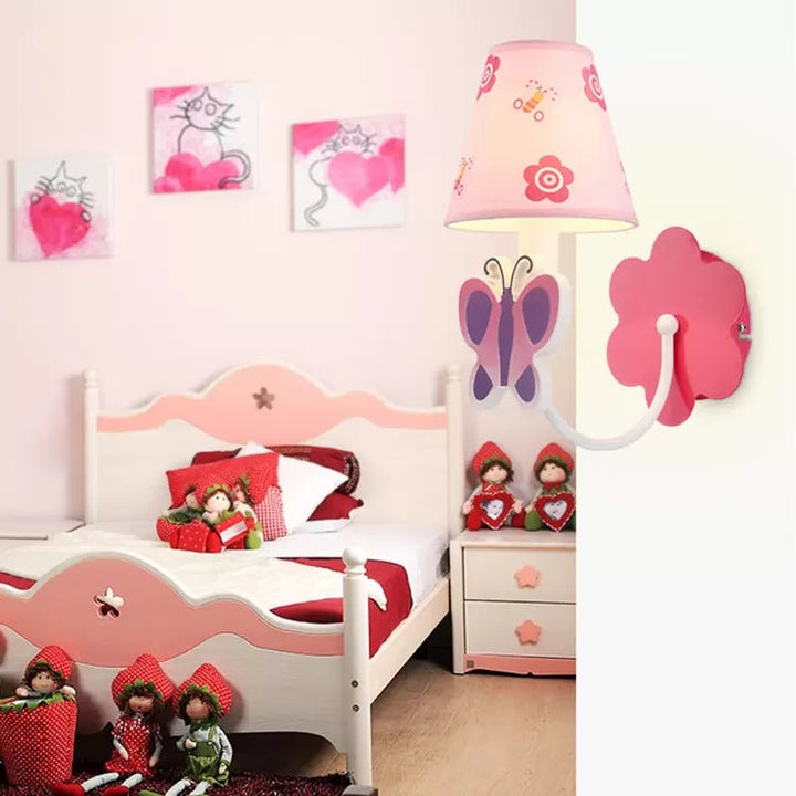 Skørter | Beautiful Butterfly Wall Lamp 1 Light Metal Wall Lighting with Fabric Shade in Pink for the Girl's Room