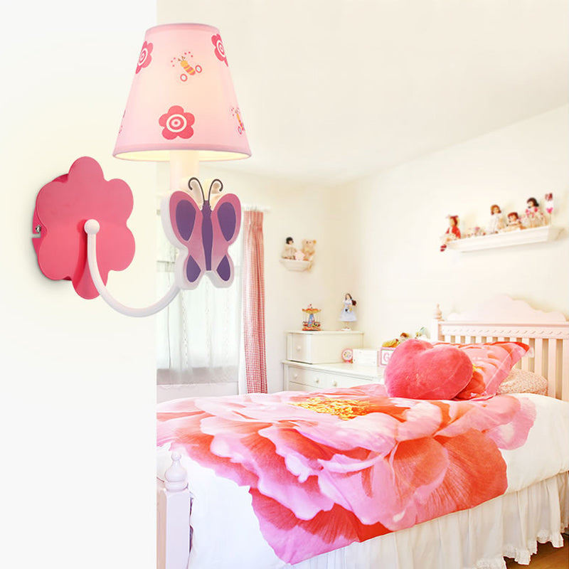 Skørter | Beautiful Butterfly Wall Lamp 1 Light Metal Wall Lighting with Fabric Shade in Pink for the Girl's Room