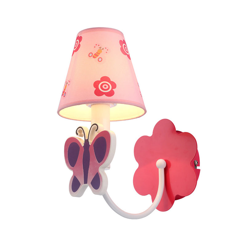 Skørter | Beautiful Butterfly Wall Lamp 1 Light Metal Wall Lighting with Fabric Shade in Pink for the Girl's Room