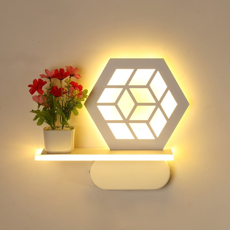 Skørter | Modern white wall lamp with shelf Acrylic wall light for office learning room