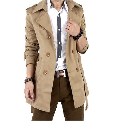 Men's Trendy Trench Coat with Double Button Placket and Practical Pockets Lisslune