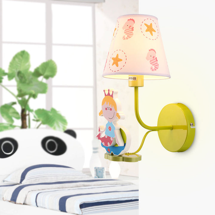 Skørter | Wooden Princess Wall Lamp with Seahorse Girls Bedroom 1 Main Cartoons Wall Lamp